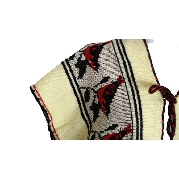 Vintage Poncho Serape Sleeveless Red Birds Ties at Collar Unisex One Size Fits M - Picture 3 of 9